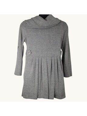 SIMPLY NOELLE Gray Knit Cowl Neck Tunic Dress Womens M Pleated Button Lagenlook